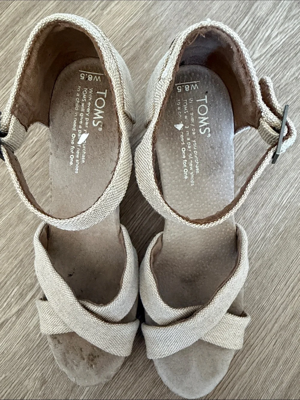 Toms Beige Cork Wedge Sandals with Fabric Straps
